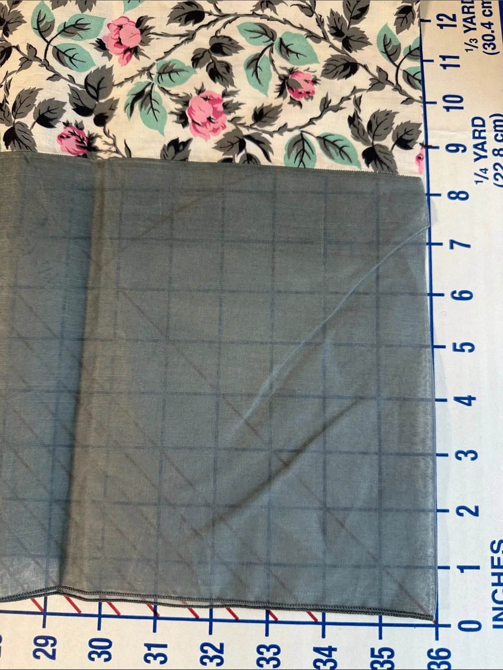 Vintage 1950s Floral Cotton Tablecloth Gray Organdy Border 52x52 Pink Rose